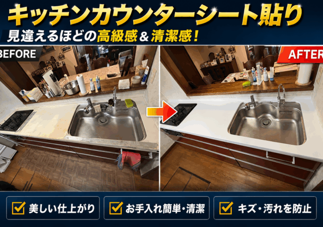 キッチン天板シート貼り工事